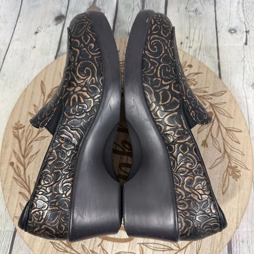 Alegria Emma Bar Womens 37 Bronze Bouquet Floral Comfort Platform Slip On Shoes